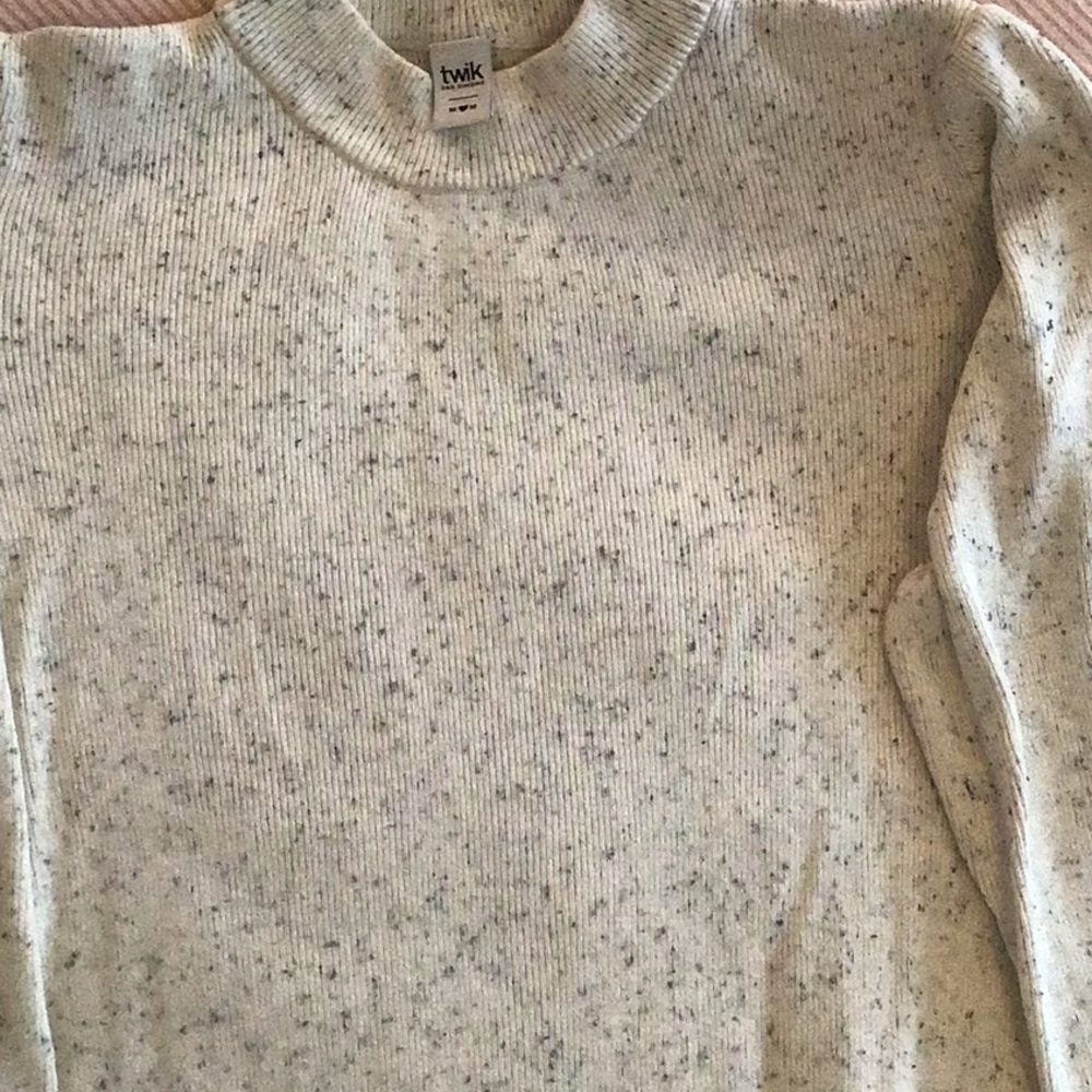 Twik Cream Crew Neck Sweater with Soft Texture and Heathered Finish